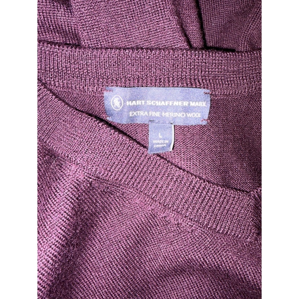 Hart Schaffner Marx Sweater Mens Large Purple Extra Fine Merino Wool V Neck - Picture 2 of 10